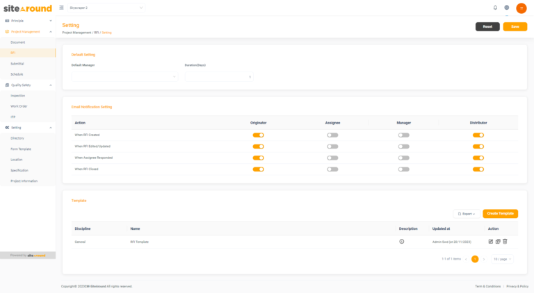 RFI - Sitearound: All in One Construction Management Technology